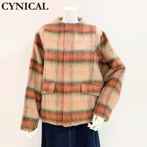 CYNICAL シニカル シャギーチェックショートコート 日本製生地 552-94009 上品 ボト...