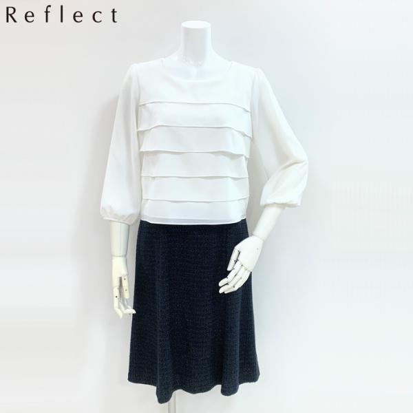 フォーマルワンピース 日本製 Reflect リフレクト 白ブラウス×ラメツイードスカート ドッキン...