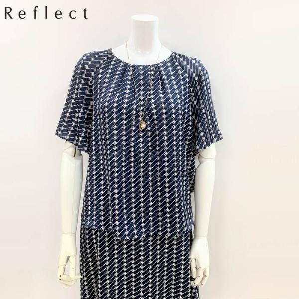 幾何柄半袖フレアブラウス 571-89269 Reflect リフレクト 洗える 軽い 柔らかい ラ...