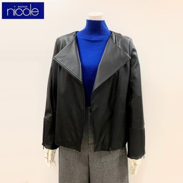 ラム革レザージャケット 羊革 9461-3730 boutique nicole　革ジャン ライダー...