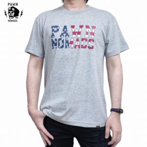 半袖Tシャツ アメリカ国旗 星条旗 99602 グレー PAWN パウン バイカー 縁起物 贈り物 ストリート レターパック対応 Sサイズあります。 グレーのみ｜plustokageya