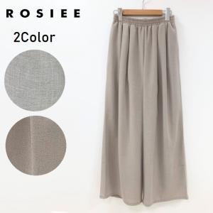 ROSIEE リネンライクタックパンツ R033217 ワイド ロング 洗える 裏地付き ウエストゴム フリーサイズ 無地 シャリ 涼しい オフィス カジュアル