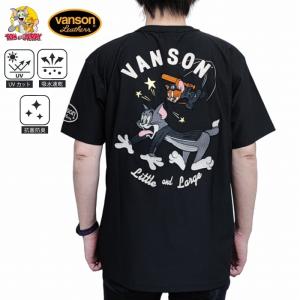 半袖Tシャツ UVカット 吸汗速乾 抗菌防臭 野球 tjv-2422 VANSON×トム＆ジェリー アメカジ バイカー コラボ ハーレー 刺繍 ケツバット ポリエステル｜plustokageya