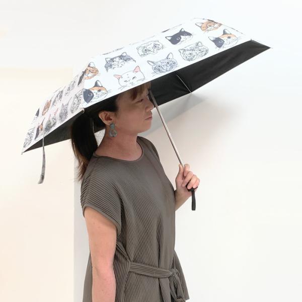 ネコ 晴雨兼用折りたたみ傘 レイングッズ 日傘 UVカット99％ 軽量コンパクト アニマル ねこ 持...