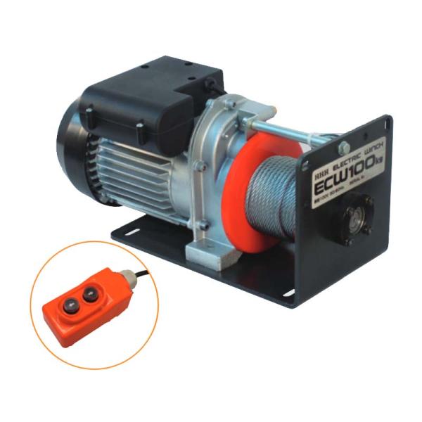 スリーエッチ 電動ウインチ ECW100 定格荷重100kg 単相100V ワイヤー長10m 巻取速...
