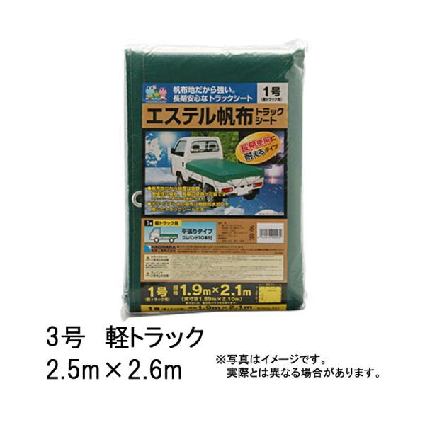 20枚 3号 軽トラック エステル帆布トラックシート 2.5 × 2.6 m グリーン 萩原工業製 ...