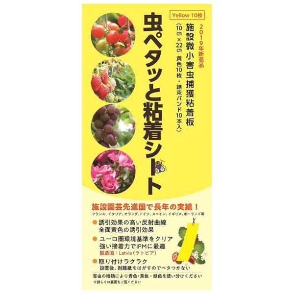 虫ペタッと粘着シート 黄色 10枚入 10cm×22cm ビニタイ10本 プラスチック製粘着シート ...