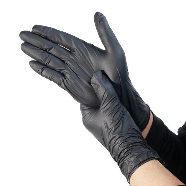 ニトリル手袋 100枚入 FT-382100 ブラック 薄手 指先すべり止め付 ディスポーザー手袋 ...