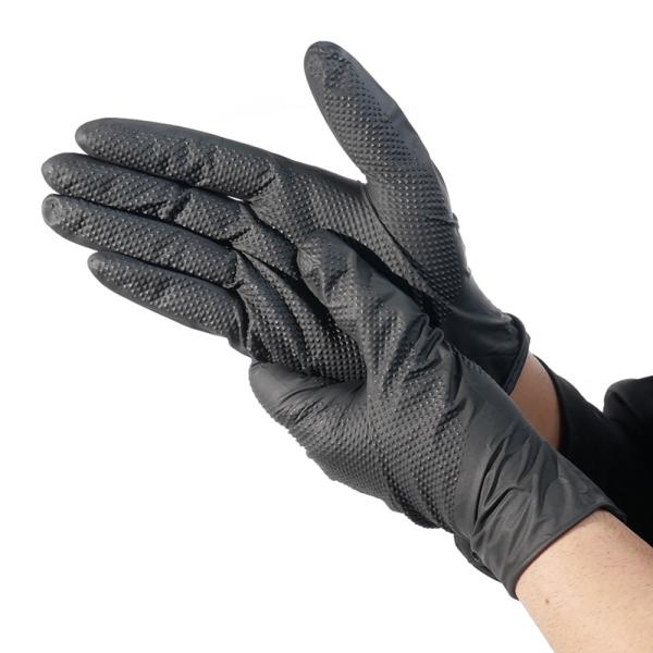 ニトリル手袋 50枚入 FT-382110 ブラック 厚手 エンボス付 ディスポーザー手袋 黒 ニト...