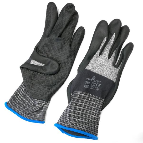 10双 マイクログリップ グローブ 軍手 381 SHOWA Lサイズ 25cm 裾色レッド マイク...