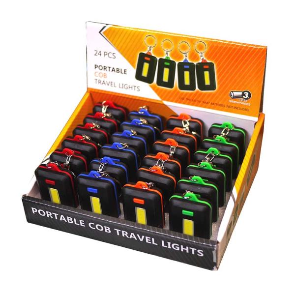 COB LEDライトキーホルダー 24個入 ディスプレー トラベルライト LED ライト 懐中電灯 ...