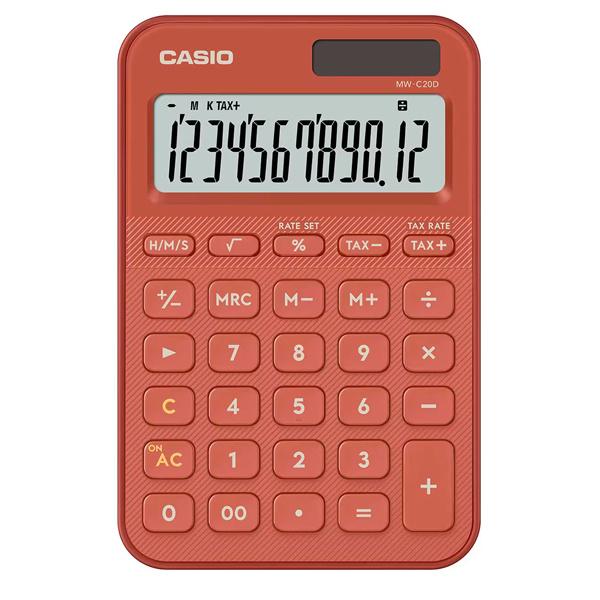 CASIO MW-C20D-RD-N デザイン電卓 カラフル ブリックレッド