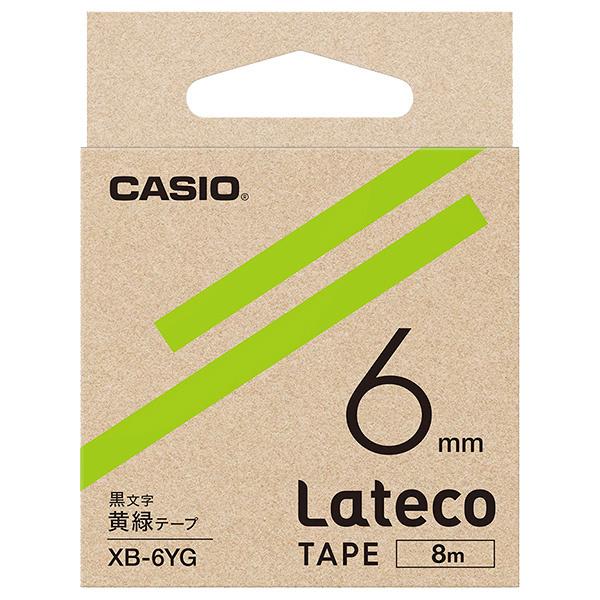 CASIO XB-6YG Lateco用テープ 6mm 黄緑/ 黒文字