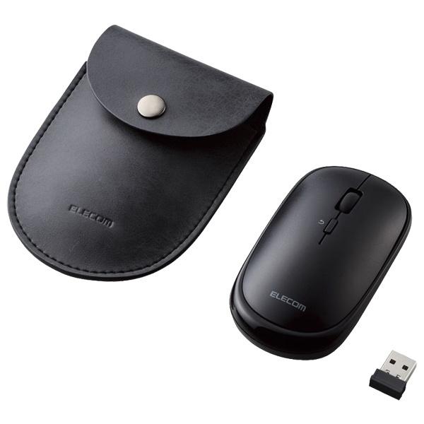 ELECOM M-TM10DBBK BlueLEDマウス/ 薄型/ 無線/ 4ボタン/ ポーチ付/ ...