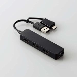 ELECOM U2H-CA4003BBK USB HUB2.0/ Type-C変換アダプタ付き/ カラフルモデル/ バスパワー/ 4ポート/ ブラック｜plusyu