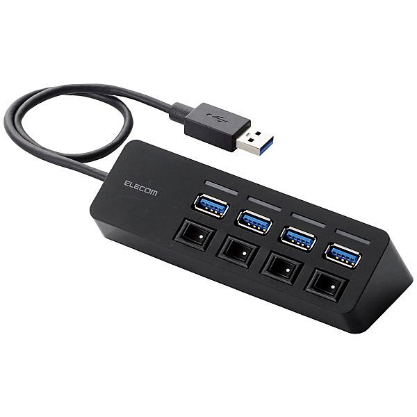 ELECOM U3H-S418BBK USB3.0ハブ/ 個別スイッチ付き/ マグネット付き/ バス...