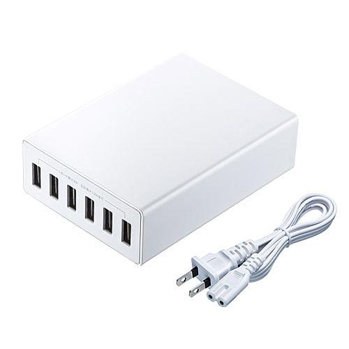 サンワサプライ ACA-IP67W USB充電器(6ポート・合計12A・ホワイト)