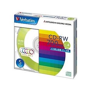 Verbatim SW80QM5V1 CD-RW 700MB PCデータ用 4倍速 5枚スリムケース入り カラーミックス｜plusyu