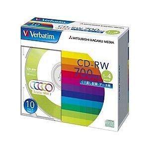 Verbatim SW80QM10V1 CD-RW 700MB PCデータ用 4倍速 10枚スリムケース入り カラーミックス｜plusyu