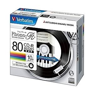 Verbatim MUR80PHW10V1 CD-R(Audio) 80分 1枚5mmケース(透明) 10P(ホワイト)｜plusyu