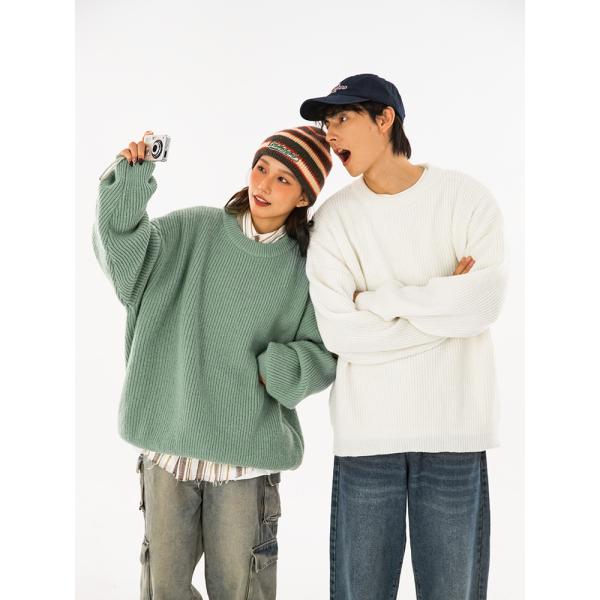 【2024新作】メンズ レディース ユニセックス 無地ニットセーター ペアルック ニット シンプル ...