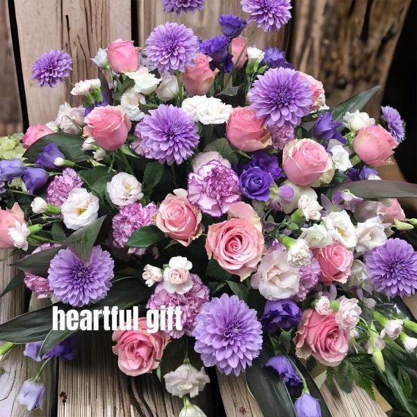 お悔み お供え 生花 アレンジメント パープル系 16500円 おしゃれ 現代風 仏花 枕花 命日 ...
