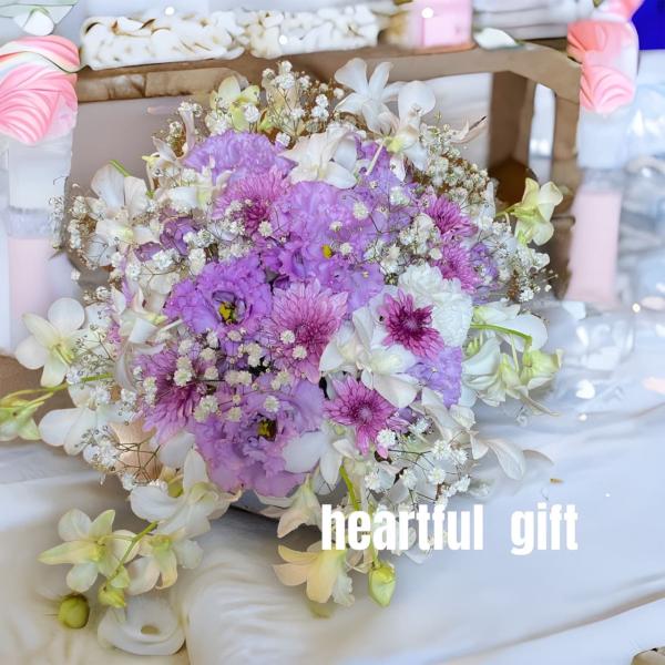 お悔み お供え 生花 アレンジメント トルコギキョウ 紫 6600円 おしゃれ 現代風 仏花 枕花 ...