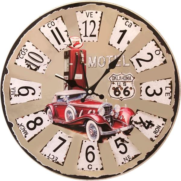 掛時計 ミラーウォールクロック ルート66 ROUTE66 RED Historic Car