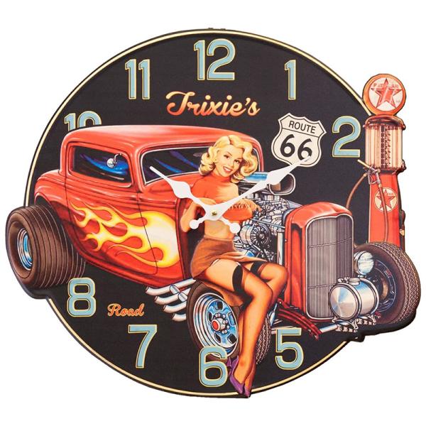 掛時計 アンティーク エンボスクロック TRIXIE'S Hot Rod Girl ルート66 トリ...