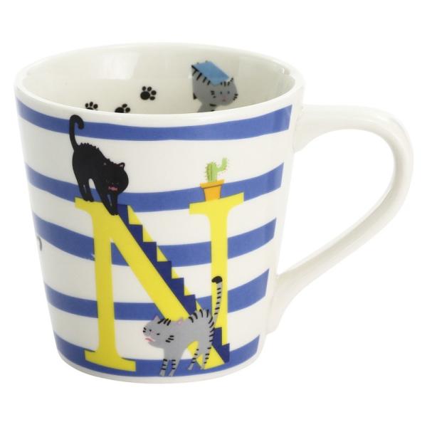 猫アルファベットマグカップ「N」 ギフト プレゼント イニシャルマグ