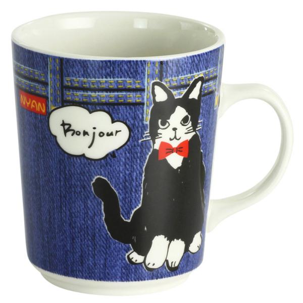 磁器単品 デニム猫マグカップ デニム柄