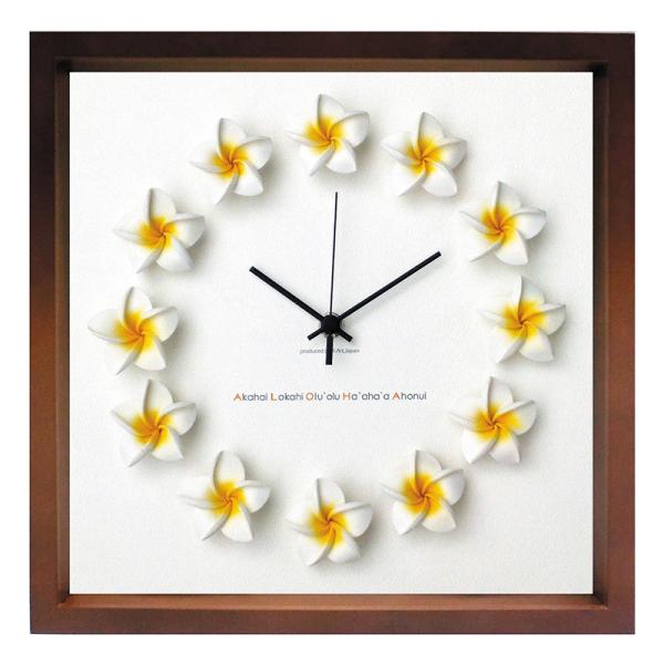FrangiPani Clock1（フレームカラー：ブラウン）（プルメリア：イエロー）ハワイアンに人...