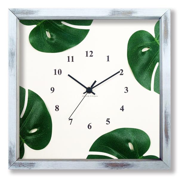 Monstera Clock モンステラクロック（フレームカラー：アンティークホワイト）アジアン・ハ...