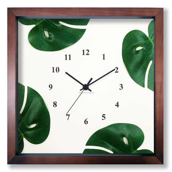 Monstera Clock モンステラクロック（フレームカラー：ブラウン）アジアン・ハワイアンの定...