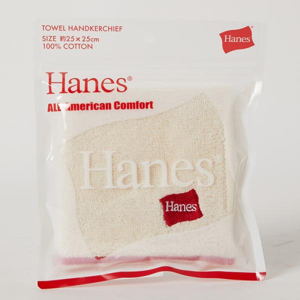Hanes(ヘインズ) フラッグロゴ刺繍タオルハンカチ(アイボリー)