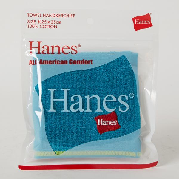 Hanes(ヘインズ) フラッグロゴ刺繍タオルハンカチ(ターコイズ)