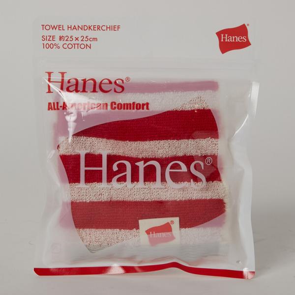 Hanes（ヘインズ）ジャガードボーダータオルハンカチ（パッケージ入り）（レッド）