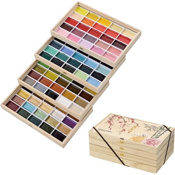 呉竹 絵の具 顔彩耽美 100色セット4 桐箱 四君子柄 MC20/100WD4