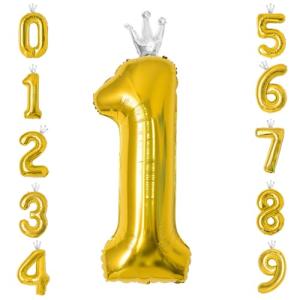 GRESATEK バルーン 数字 風船 誕生日 40インチ 大きい ナンバー1 バースデーバルーン 王冠付き クラウン 飾り付け 結婚式 パーティー 記念日 ウェデ