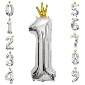 GRESATEK バルーン 数字1 風船 誕生日 40インチ 大きい ナンバー バースデーバルーン 王冠付き クラウン 飾り付け 結婚式 パーティー 記念日 ウェデ