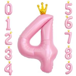 GRESATEK バルーン 数字 風船 誕生日 40インチ 大きい ナンバー4 バースデーバルーン 王冠付き クラウン 飾り付け 結婚式 パーティー 記念日 ウェデ