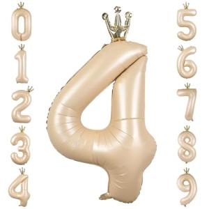 GRESATEK バルーン 数字 風船 誕生日 40インチ 大きい ナンバー4 バースデーバルーン 王冠付き クラウン 飾り付け 結婚式 パーティー 記念日 ウェデ