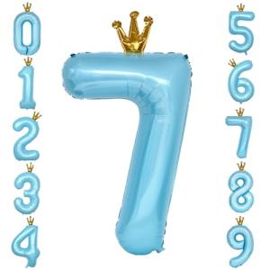 GRESATEK バルーン 数字 風船 誕生日 40インチ 大きい ナンバー7 バースデーバルーン 王冠付き クラウン 飾り付け 結婚式 パーティー 記念日 ウェデ