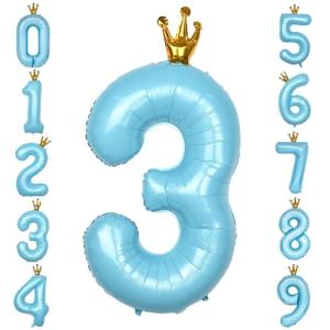 GRESATEK バルーン 数字 風船 誕生日 40インチ 大きい ナンバー3 バースデーバルーン 王冠付き クラウン 飾り付け 結婚式 パーティー 記念日 ウェデ