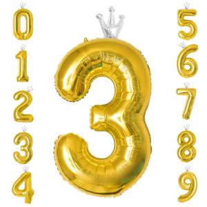 GRESATEK バルーン 数字 風船 誕生日 40インチ 大きい ナンバー3 バースデーバルーン 王冠付き クラウン 飾り付け 結婚式 パーティー 記念日 ウェデ