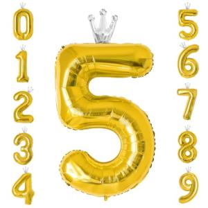 GRESATEK バルーン 数字 風船 誕生日 40インチ 大きい ナンバー5 バースデーバルーン 王冠付き クラウン 飾り付け 結婚式 パーティー 記念日 ウェデ