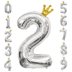 GRESATEK バルーン 数字2 風船 誕生日 40インチ 大きい ナンバー バースデーバルーン 王冠付き クラウン 飾り付け 結婚式 パーティー 記念日 ウェデ