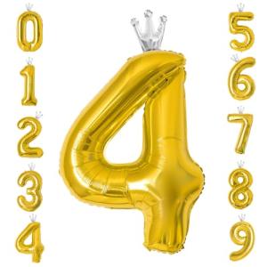 GRESATEK バルーン 数字 風船 誕生日 40インチ 大きい ナンバー4 バースデーバルーン 王冠付き クラウン 飾り付け 結婚式 パーティー 記念日 ウェデ