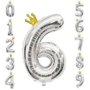 GRESATEK バルーン 数字6 風船 誕生日 40インチ 大きい ナンバー バースデーバルーン 王冠付き クラウン 飾り付け 結婚式 パーティー 記念日 ウェデ