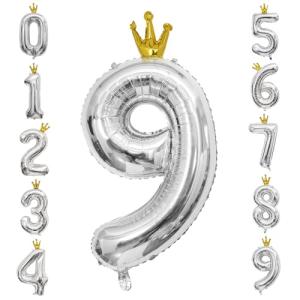 GRESATEK バルーン 数字9 風船 誕生日 40インチ 大きい ナンバー バースデーバルーン 王冠付き クラウン 飾り付け 結婚式 パーティー 記念日 ウェデ